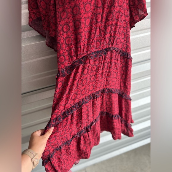 Women’s Gorgeous Red Black Anthropologie Robin Tiered Mini Dress Size 1X - Picture 4 of 14